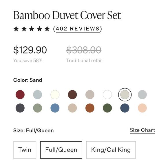 Quince Bamboo Duvet Cover Set Sand Beige Size Queen/Full - Picture 6 of 8